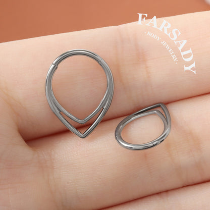 Dual Teardr - ASTM F136 Titanium Hinged Clicker Hoop / Fits 16G Septum Ring Helix Conch Cartilage Earring