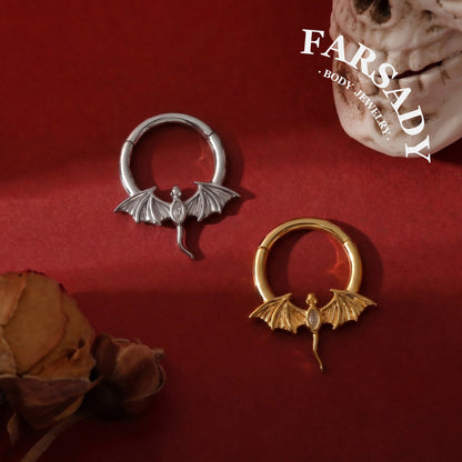 Dusk Wyrm - Dragon Wing CZ Hinged Clicker Hoop / Fits 16G Septum Ring Helix Conch Daith Earring