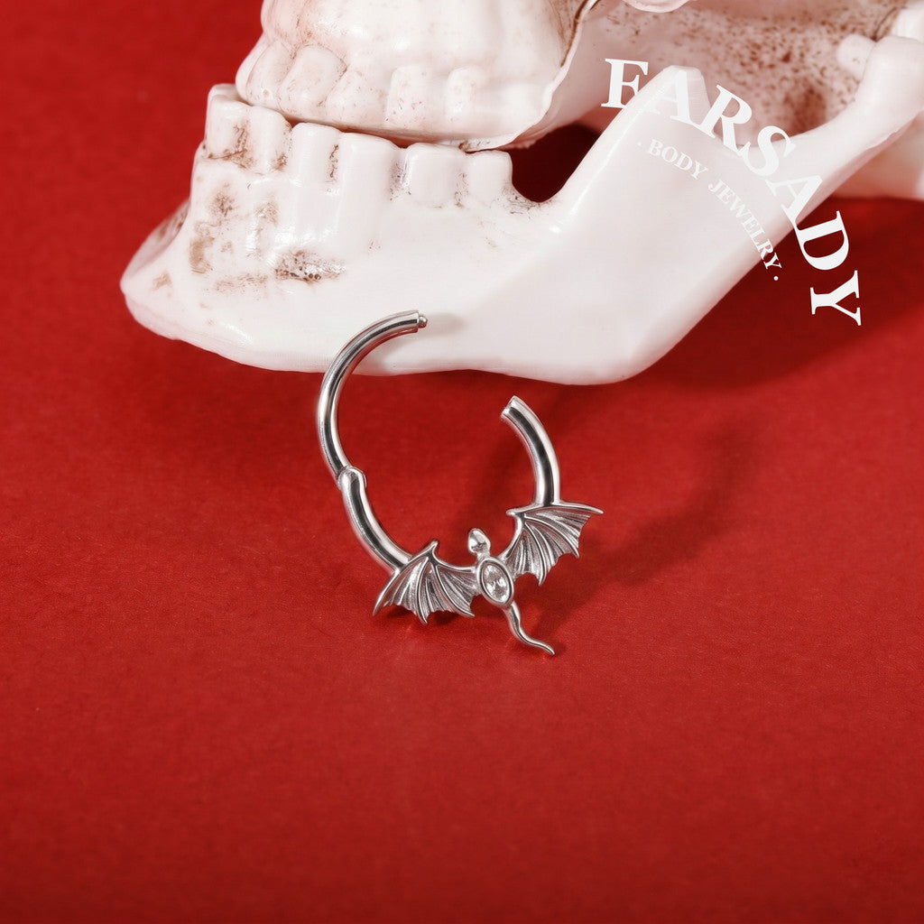 Dusk Wyrm - Dragon Wing CZ Hinged Clicker Hoop / Fits 16G Septum Ring Helix Conch Daith Earring