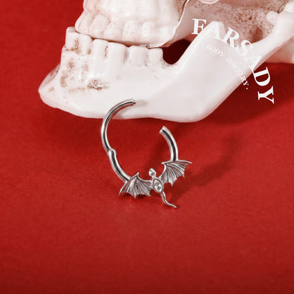 Dusk Wyrm - Dragon Wing CZ Hinged Clicker Hoop / Fits 16G Septum Ring Helix Conch Daith Earring