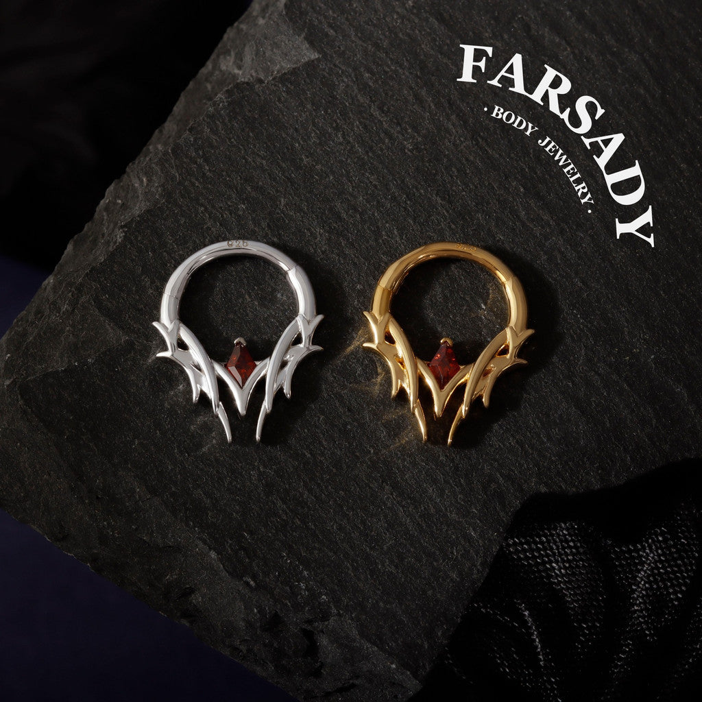 Crimson Spire - 925 Silver CZ Hinged Clicker Hoop / Fits 16G Septum Ring Helix Conch Daith Earring