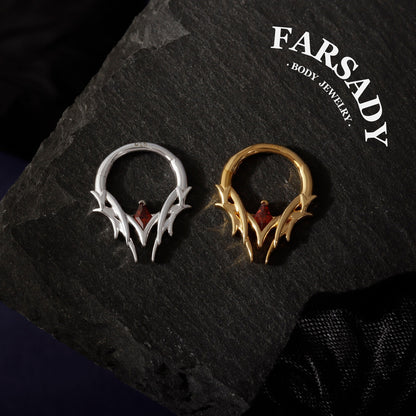 Crimson Spire - 925 Silver CZ Hinged Clicker Hoop / Fits 16G Septum Ring Helix Conch Daith Earring