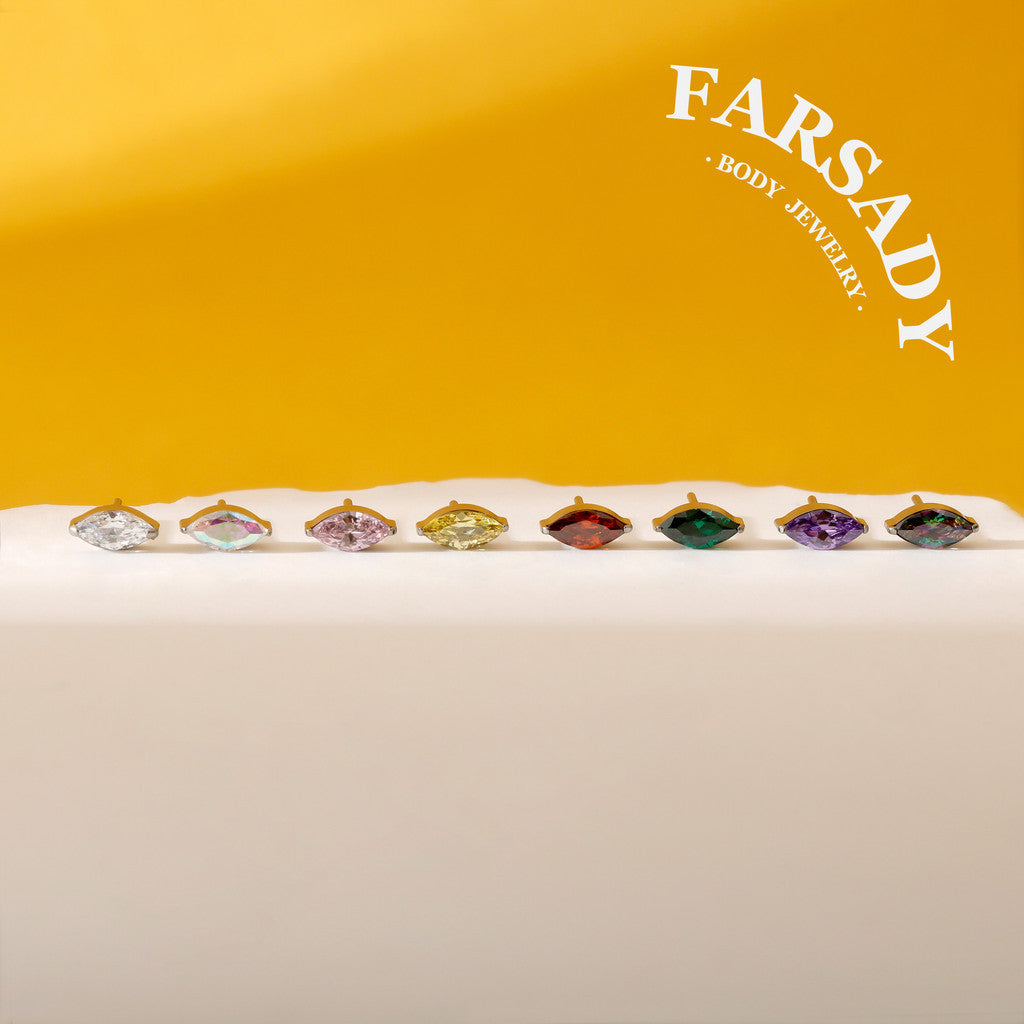 Marquise Zircon - F136 Titanium Colorful CZ Replacement Tops / Fits Threadless Ear Studs