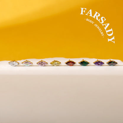 Marquise Zircon - F136 Titanium Colorful CZ Replacement Tops / Fits Threadless Ear Studs