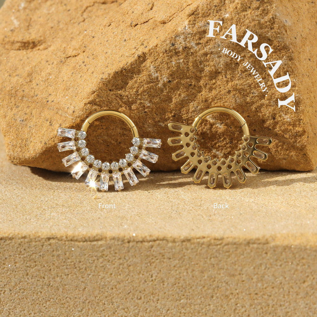 Sun Burst - F136 Titanium Hinged Clicker Hoop / Fits 16G Septum Ring Helix Conch Cartilage Earring