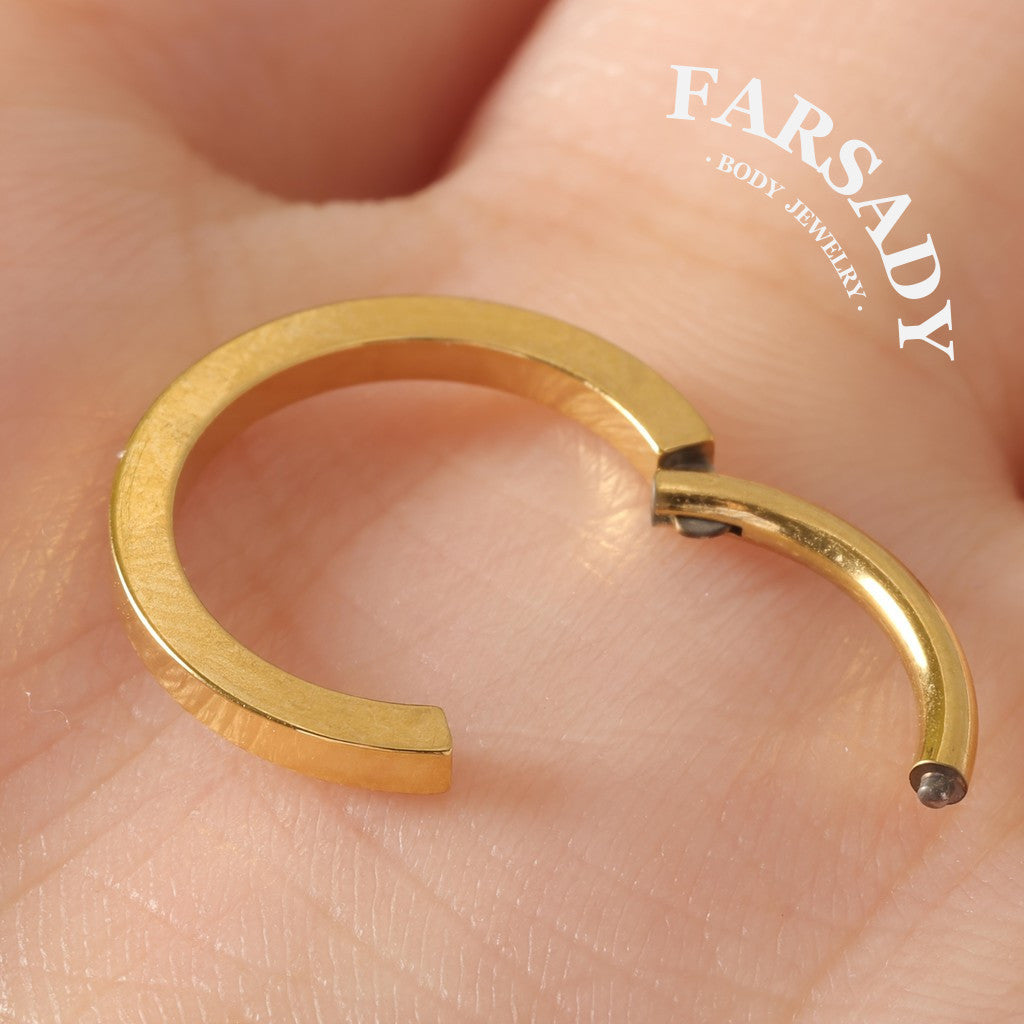 Rect Edge - ASTM F136 Titanium Hinged Clicker Hoop / Fits 16G Septum Ring Helix Conch Cartilage Earring / Elegant Minimal Piercing, Hypoallergenic Jewelry for Sensitive Skin