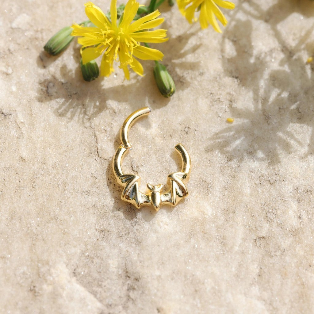 16G Bat Septum Ring Hinged Daith Earring Shine Nostril Clicker Nose Hoop Silver Gold Black Colors Daily Wear Piercing Jewelry Individually Packaged Gift for Her