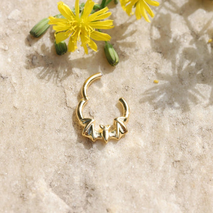 16G Bat Septum Ring Hinged Daith Earring Shine Nostril Clicker Nose Hoop Silver Gold Black Colors Daily Wear Piercing Jewelry Individually Packaged Gift for Her