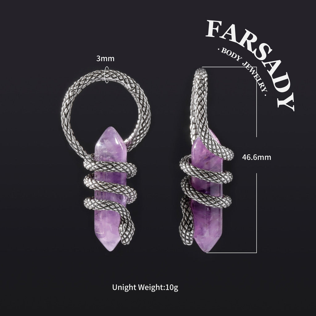 Serpens Amethysta - 316L Hinged Clicker Ear Weights / Fits 8G Stretched Ear Lobes Tunnels Plugs