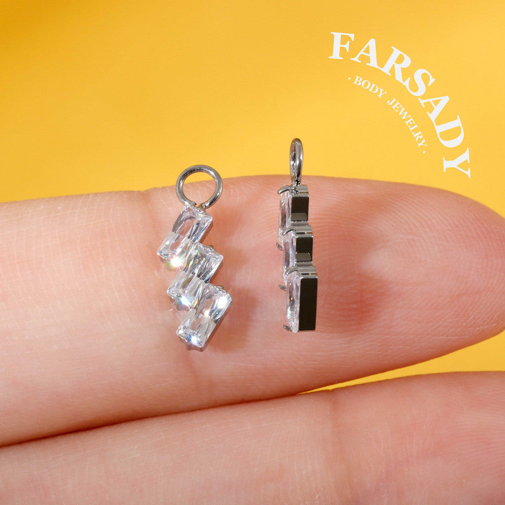 Zigzag Glacier Crystal - F136 Titanium Colorful CZ Dangle Charm / Interchangeable Hoop Earring Pendant for Helix Daith Cartilage Piercing