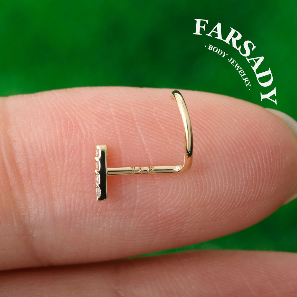 Star Row Duo - Solid 14K Gold Screw End Stud / Fit 20G Nostril Piercing