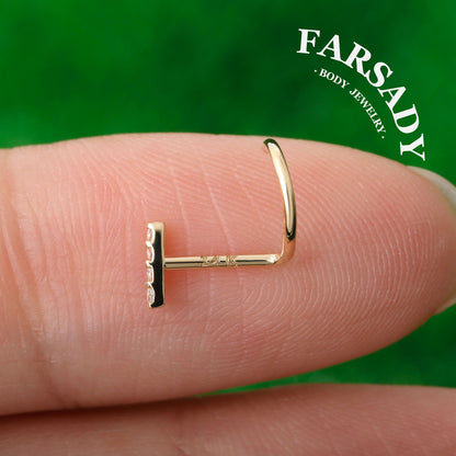 Star Row Duo - Solid 14K Gold Screw End Stud / Fit 20G Nostril Piercing