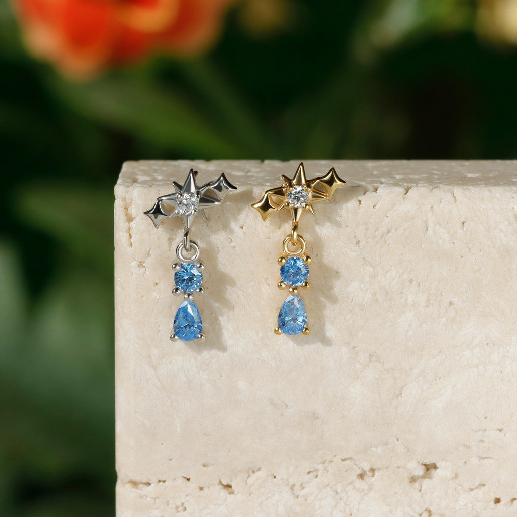 Aqua Starfall - 925 Silver Threadless Stud / Fits Cartilage Helix Tragus Lobe Earring