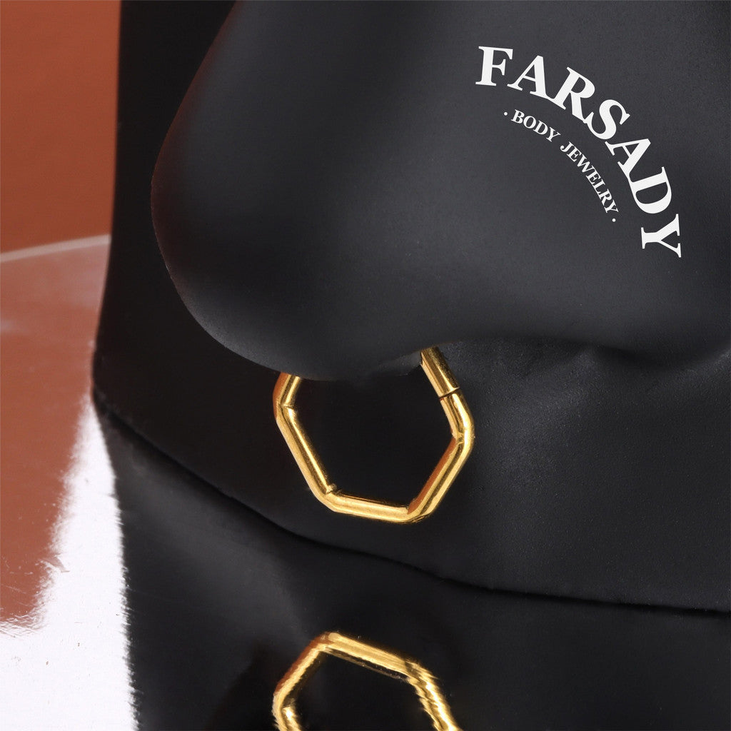 Plain Hexagon - Hinged Clicker Hoop / Fits 16G Septum Ring Helix Conch Cartilage Earring