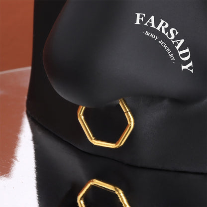 Plain Hexagon - Hinged Clicker Hoop / Fits 16G Septum Ring Helix Conch Cartilage Earring