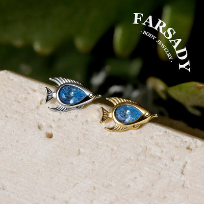 Azure Fish - 925 Silver Threadless Stud / Fits Cartilage Helix Tragus Lobe Nostril Piercing
