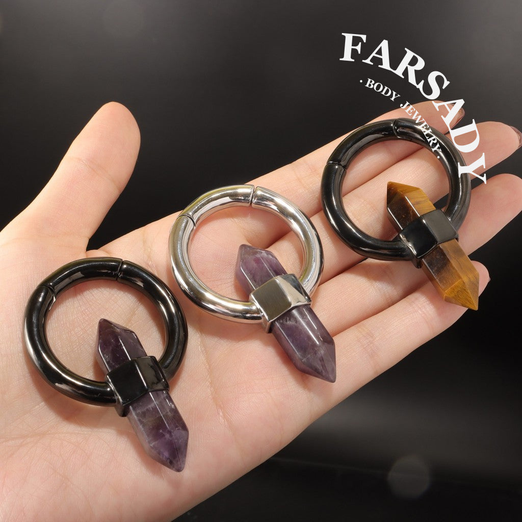Pointed Tiger Eye - 316L Magnetic Hinged Ear Weights / Fits 3G 2G Stretched Ear Lobes Tunnels Plugs