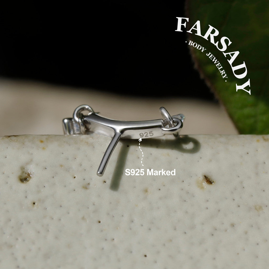 Marquise Twin - 925 Silver Threadless Stud / Fits Vertical Helix Hidden Rook Earring
