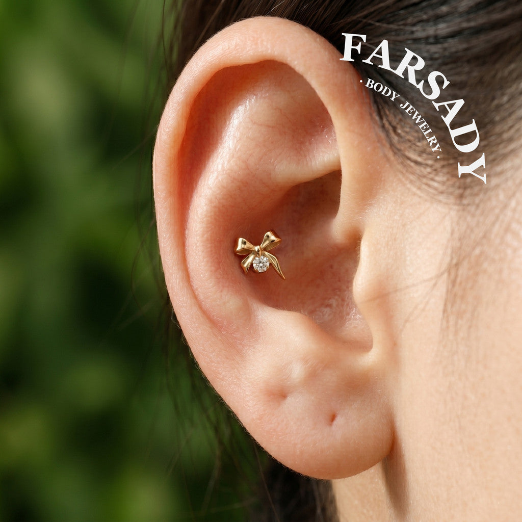 Silk Bow - F136 Titanium Internally Threaded Stud / Fits Cartilage Helix Tragus Lobe Nostril Piercing
