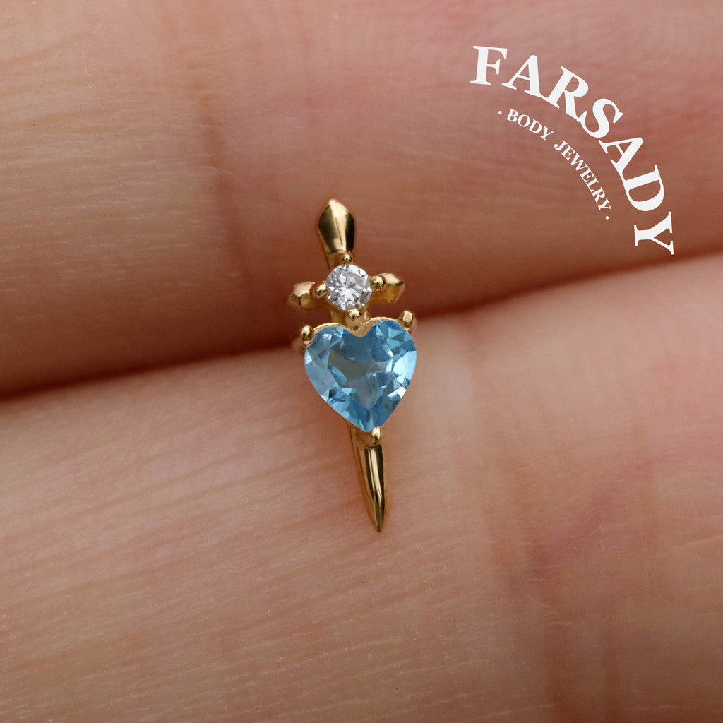 Blue Edge - 925 Silver Threadless Stud / Fits Cartilage Helix Tragus Lobe Earring