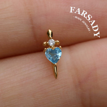 Blue Edge - 925 Silver Threadless Stud / Fits Cartilage Helix Tragus Lobe Earring