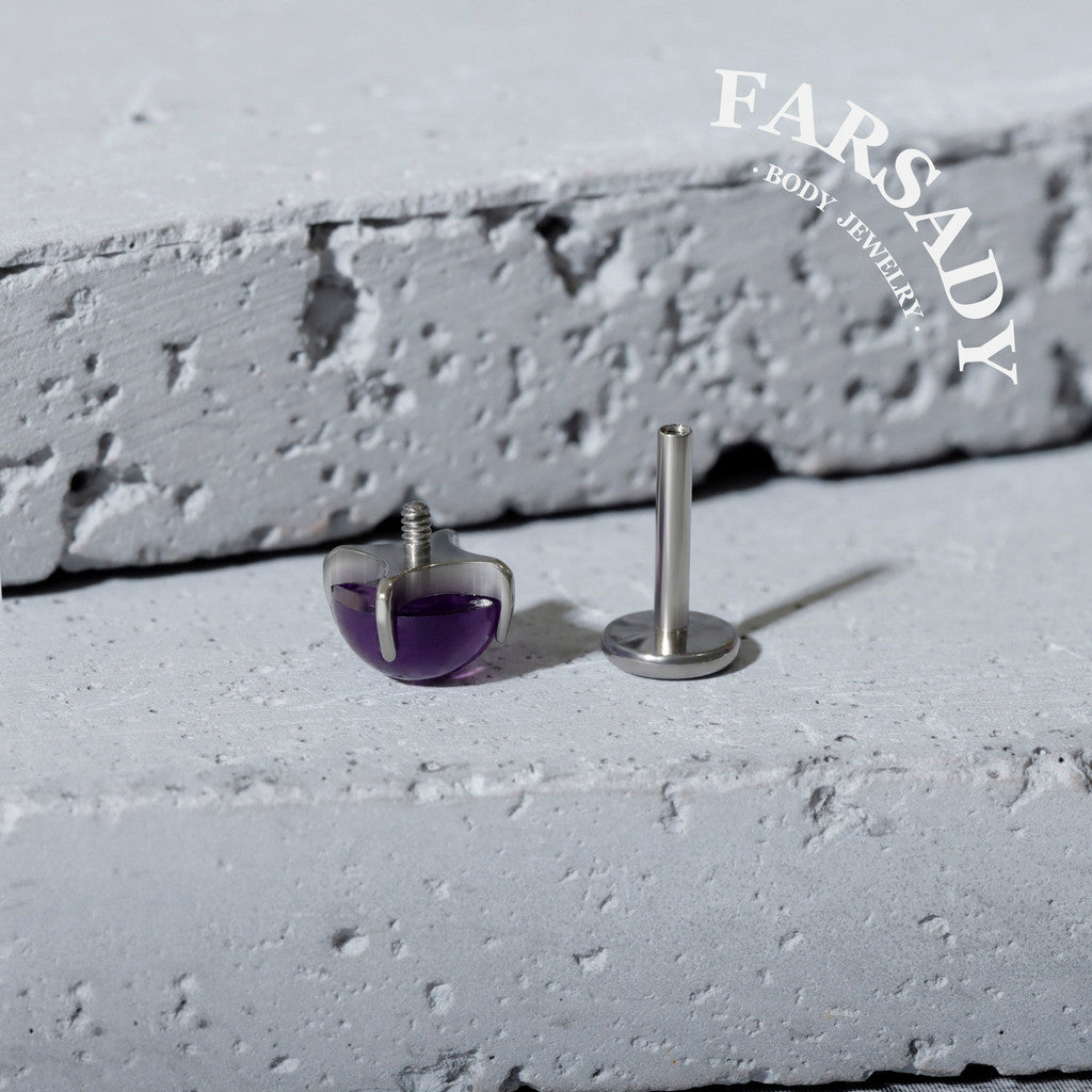 Gradient Amethyst - F136 Titanium Natural Amethyst Replacement Tops / Fits Internal Thread Ear Studs