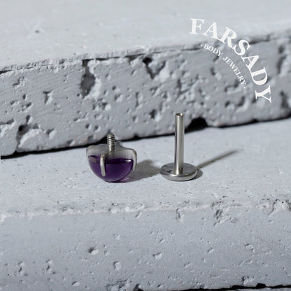 Gradient Amethyst - F136 Titanium Natural Amethyst Replacement Tops / Fits Internal Thread Ear Studs