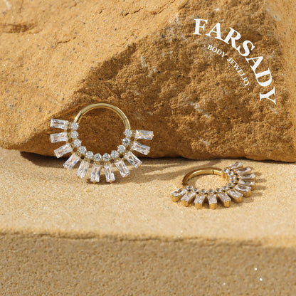 Sun Burst - F136 Titanium Hinged Clicker Hoop / Fits 16G Septum Ring Helix Conch Cartilage Earring