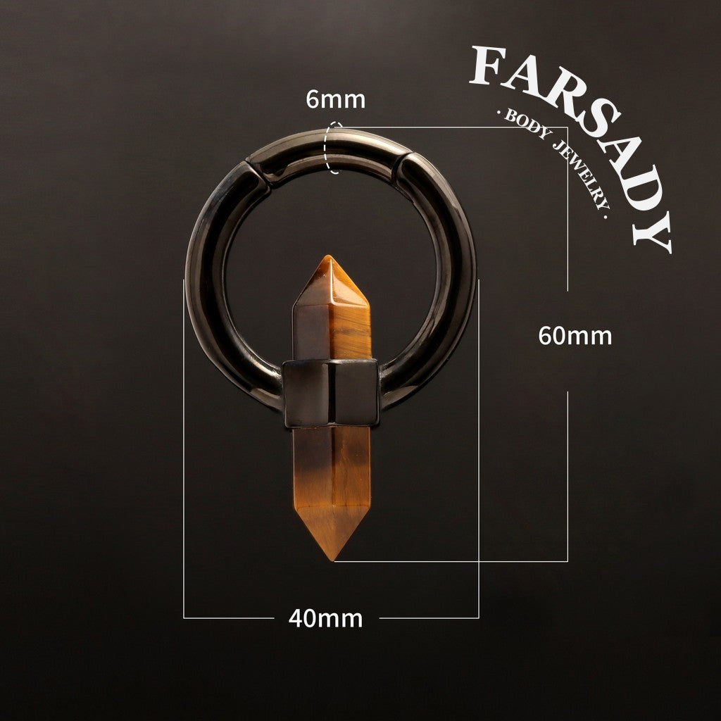 Pointed Tiger Eye - 316L Magnetic Hinged Ear Weights / Fits 3G 2G Stretched Ear Lobes Tunnels Plugs