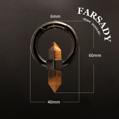 Pointed Tiger Eye - 316L Magnetic Hinged Ear Weights / Fits 3G 2G Stretched Ear Lobes Tunnels Plugs
