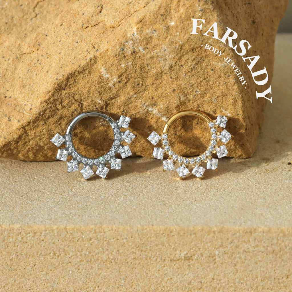 Diamond Spire - F136 Titanium Hinged Clicker Hoop / Fits 16G Septum Ring Helix Conch Cartilage Earring