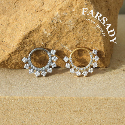 Diamond Spire - F136 Titanium Hinged Clicker Hoop / Fits 16G Septum Ring Helix Conch Cartilage Earring