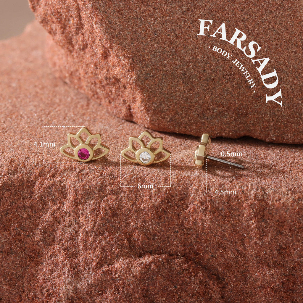 Crimson Lotus - Solid 14K Gold Threadless Stud / Fits Cartilage Helix Tragus Lobe Nostril Piercing