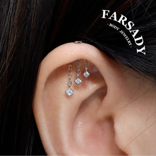 Trine Cube Glow - 925 Silver Threadless Stud