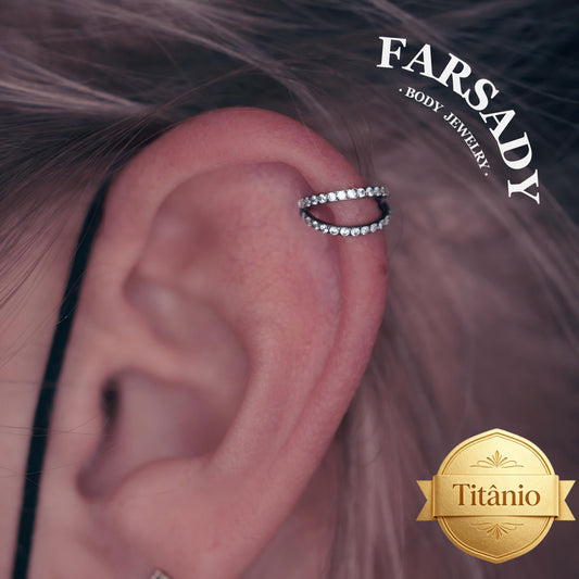 18G Titanium CZ Hinged Conch Earring Nose Hoop  | Double Line Shine Nostril Clicker | Stainless Steel Helix Eyebrow Piercing 1.0*8mm/10mm Silvery Golden Cartilage Ear Jewelry