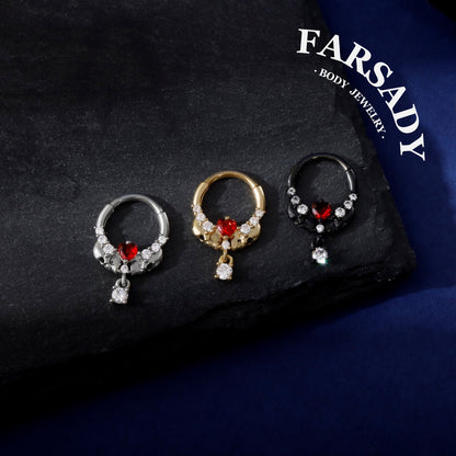 16G 316L Skull&Heart Setpum Ring| Septum Clicker Gold| Gothic Daith Piercing| Dangle Daith/Helix/Tragus Hoop Earring| Halloween Gift Idea