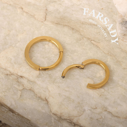 Rect Edge - ASTM F136 Titanium Hinged Clicker Hoop / Fits 16G Septum Ring Helix Conch Cartilage Earring / Elegant Minimal Piercing, Hypoallergenic Jewelry for Sensitive Skin