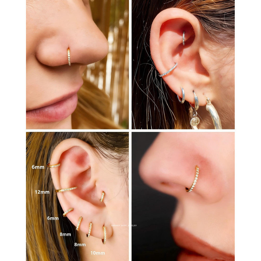 3pcs 18G/20G Titanium Nose Rings Hoops - Double Hoop Nose Ring  Hinged CZ Piercing Jewelry Septum Clicker Rings Cartilage Earring Helix Rook Tragus Daith 6mm/8mm/10mm