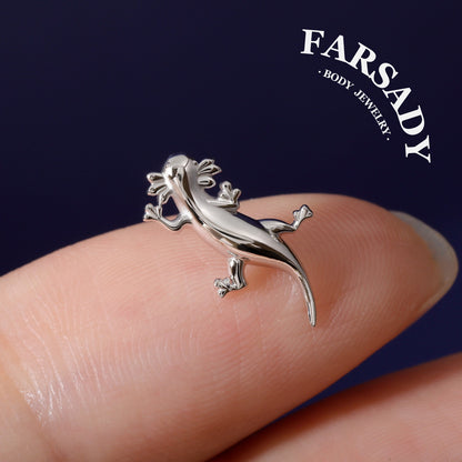 Axolotl Threadless Push In Helix Earring| 18K Gold Plated Sterling Silver Flat Back Labret| Tragus Helix Conch Nose Stud,Bio-inspired design