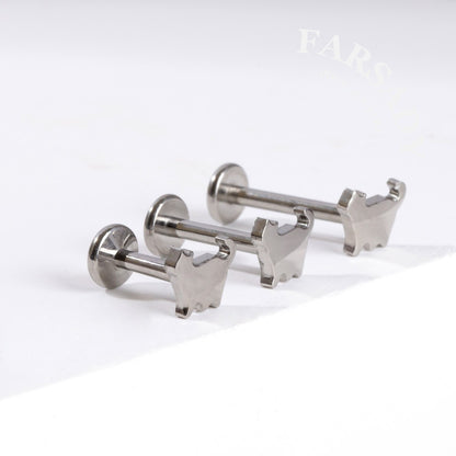16G 18G Titanium Cute Cat Stud Earring, 1.2*6/8/10mm, Internally Threaded Stud, Flat Back Earring, Cartilage Stud, Tragus Stud, Gift Packaged