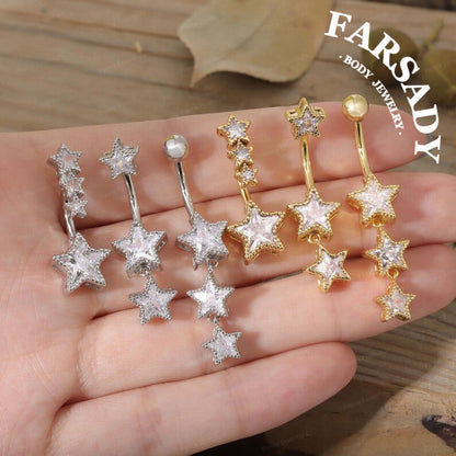 Star Spark - CZ Dangle Belly Button Ring / Fits 14G Navel Piercing / Waterproof & Hypoallergenic for Sensitive Skin, Daily Wear Elegant Jewelry, Perfect Gift