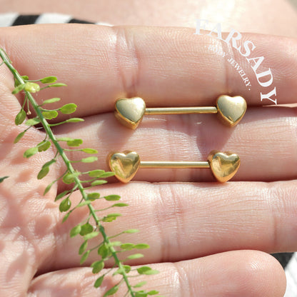 Double Heart - 2PCS Straight Barbell / Fits 16G Chest Piercing Nose Bridge