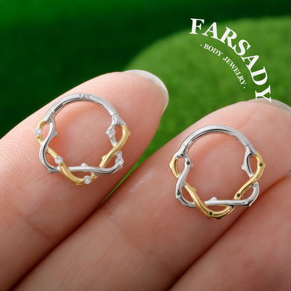 Twig Entwine - Solid 14K Gold Hinged Clicker Hoop / Fits 16G Septum Ring Helix Conch Cartilage Earring