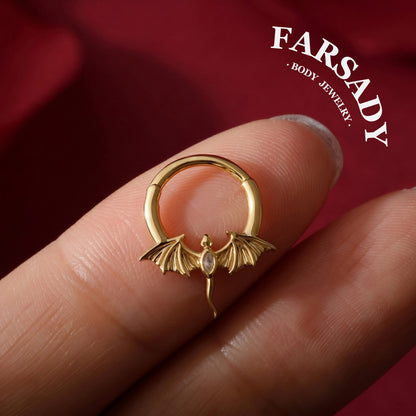 Dusk Wyrm - Dragon Wing CZ Hinged Clicker Hoop / Fits 16G Septum Ring Helix Conch Daith Earring