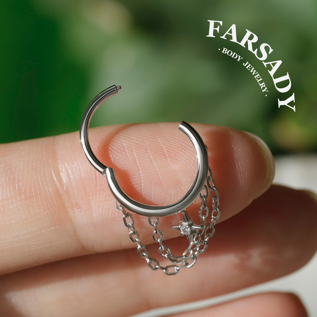 Chain Nova - 925 Silver CZ Hinged Clicker Hoop / Fits 16G Helix Conch Earring
