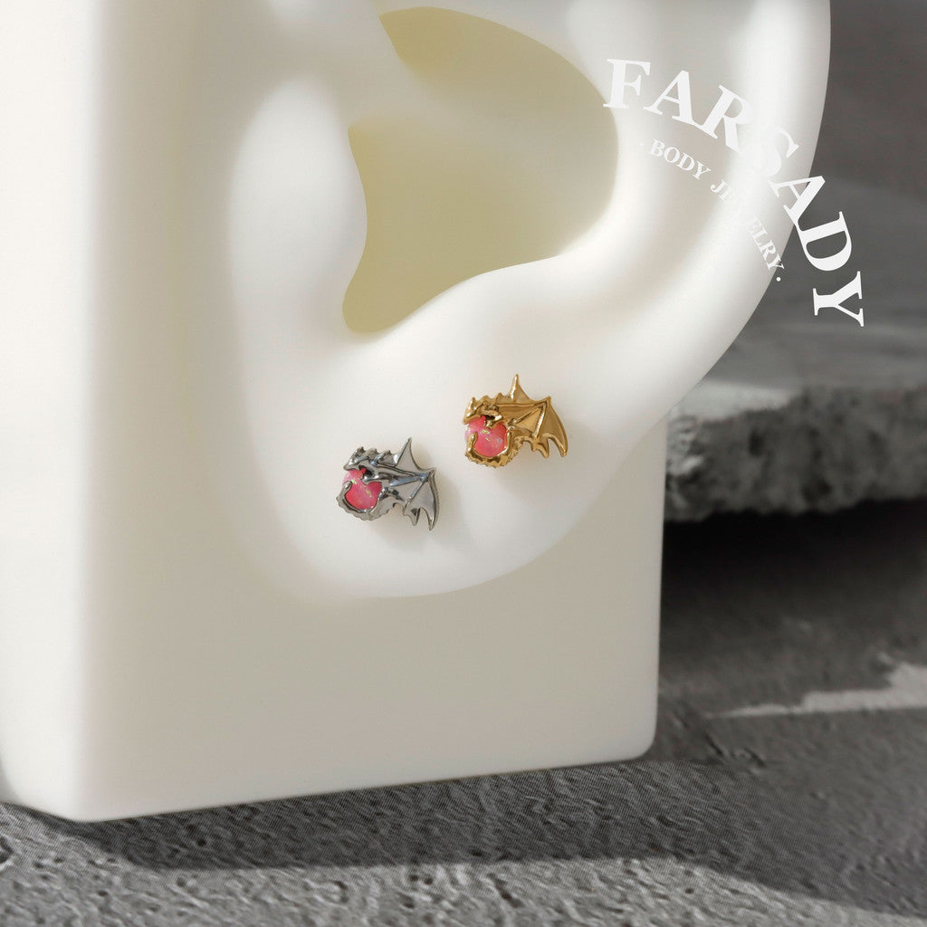 Rose Orb Dragon - F136 Titanium Internally Threaded Stud / Fits Cartilage Helix Tragus Lobe Nostril Piercing