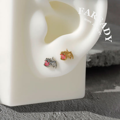 Rose Orb Dragon - F136 Titanium Internally Threaded Stud / Fits Cartilage Helix Tragus Lobe Nostril Piercing