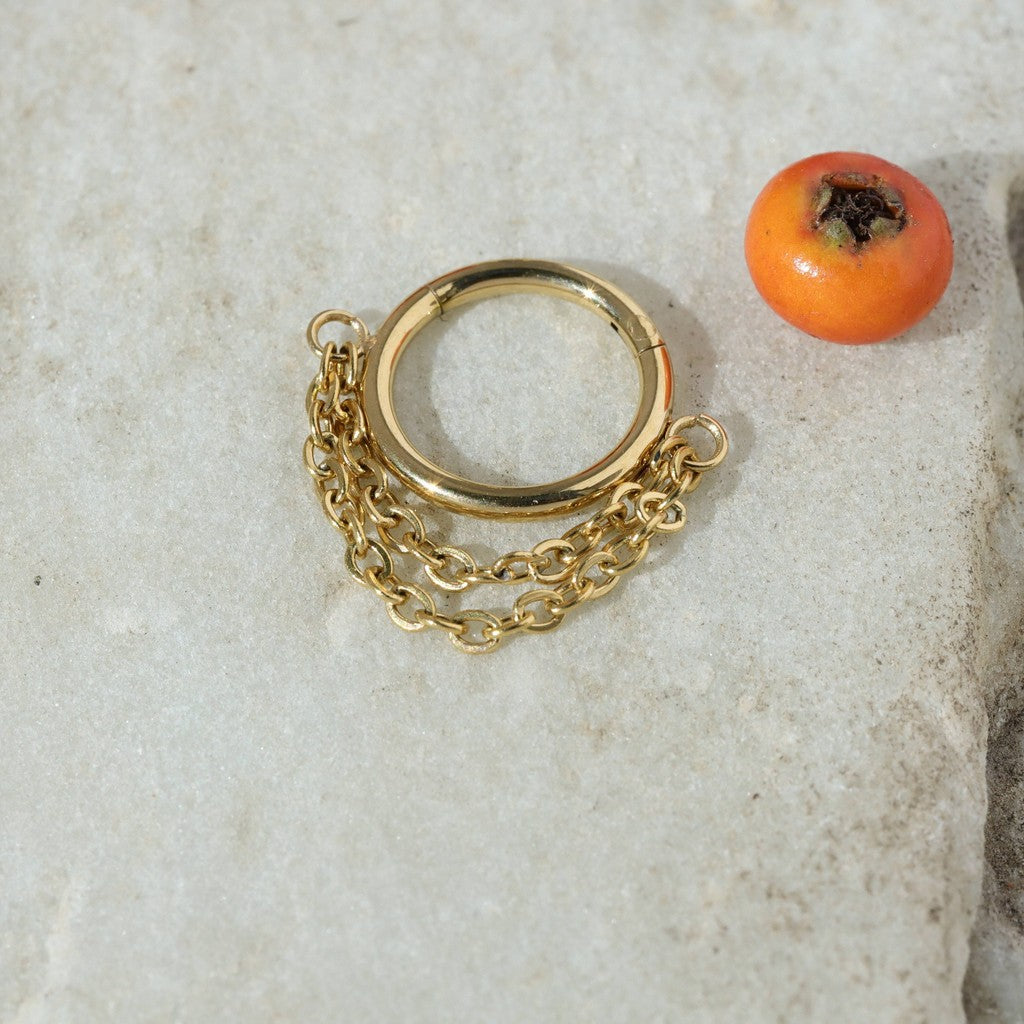 Chain Veil - Double Chain Dangle Hinged Clicker Hoop / Fits 16G Septum Ring Helix Conch Cartilage Earring