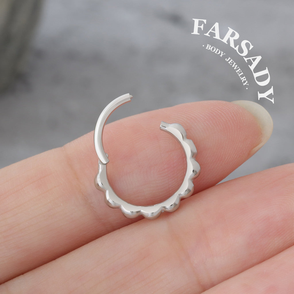 Scallop Edge - 316L Hinged Clicker Hoop / Fits 16G Septum Ring Helix Conch Cartilage Earring