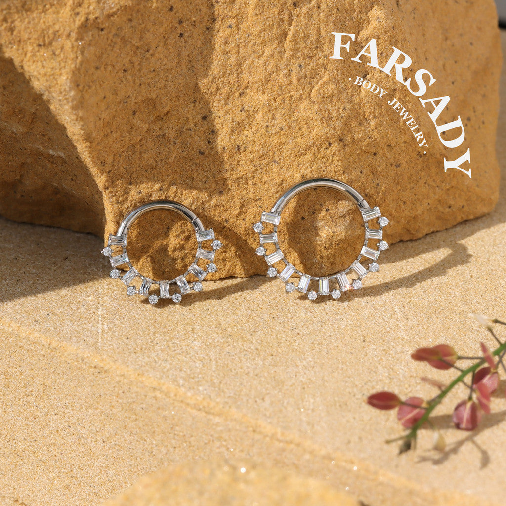 Ray Wreath - F136 Titanium Hinged Clicker Hoop / Fits 16G Septum Ring Helix Conch Cartilage Earring